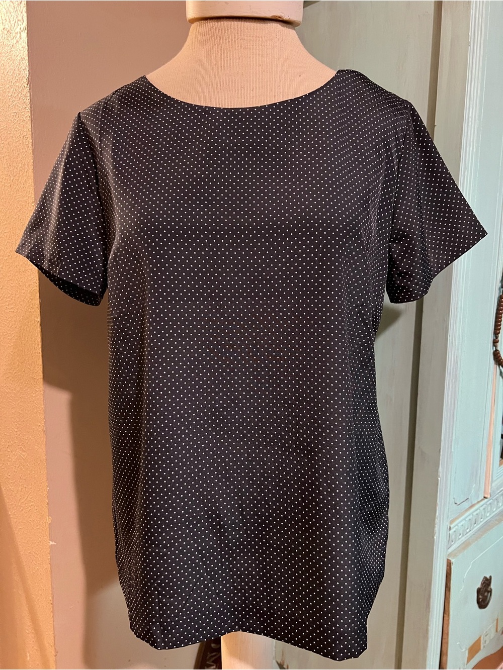 J.Crew Women’s Polka Dot Navy White Minimalist Short Sleeve Shirt Blouse Small S